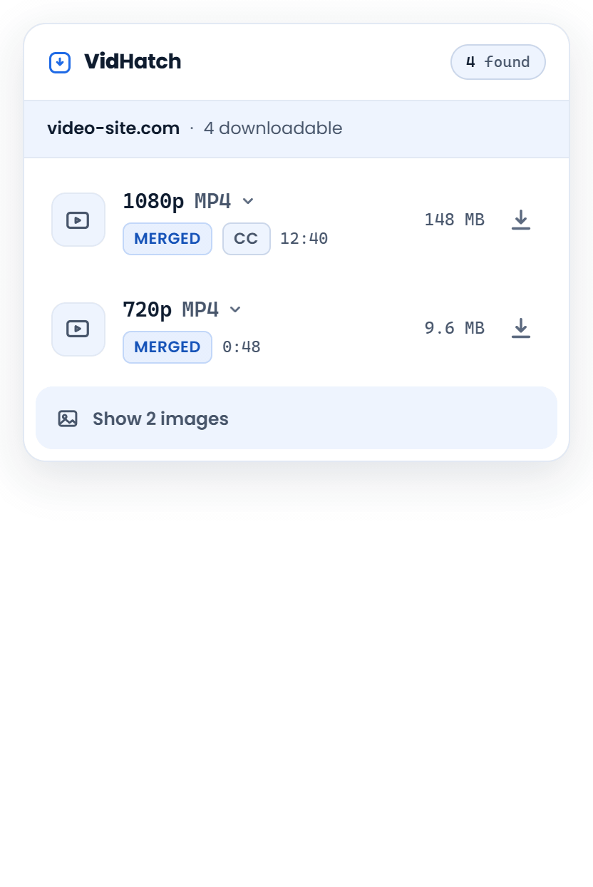 The VidHatch quality menu opens, MP3 is picked under Audio only, the row switches to Audio, about 18 MB, and the sound is saved.