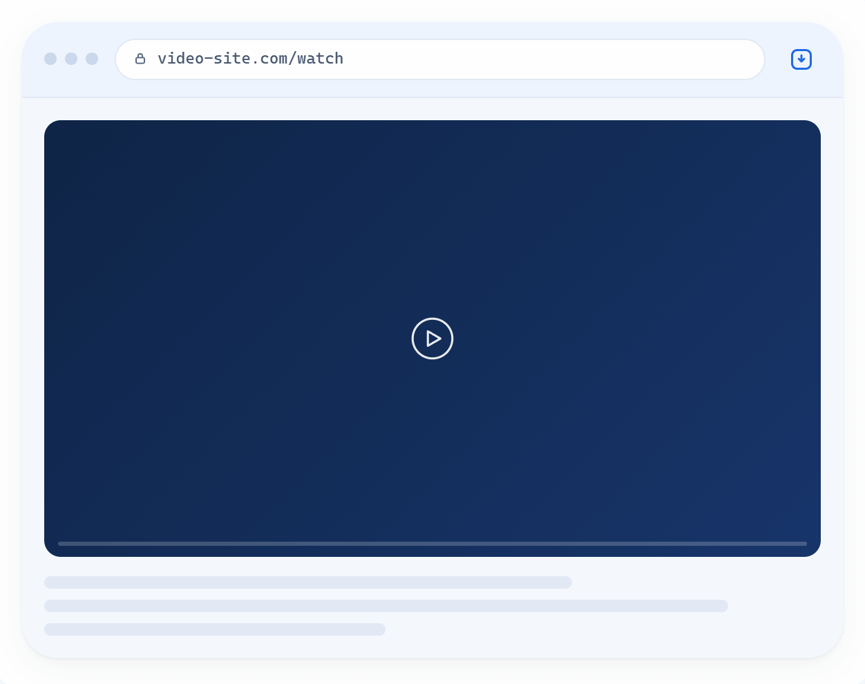 A video plays on a page and the VidHatch toolbar icon shows a badge with the number of files found.